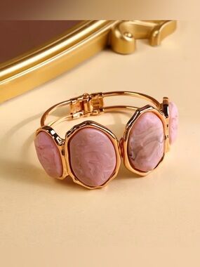 Western Bracelet Gold and Pink Stones Hinged Bracelet